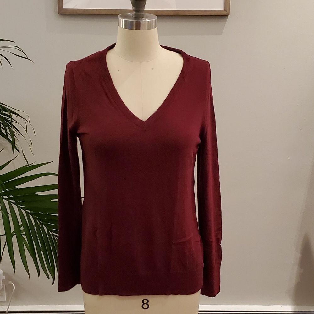 Women's Burgundy V-Neck Sweater